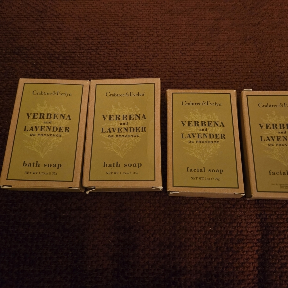 New Crabtree & Evelyn Verbena & Lavender Facial & Bath Soap 4 Bars - 1.25 oz